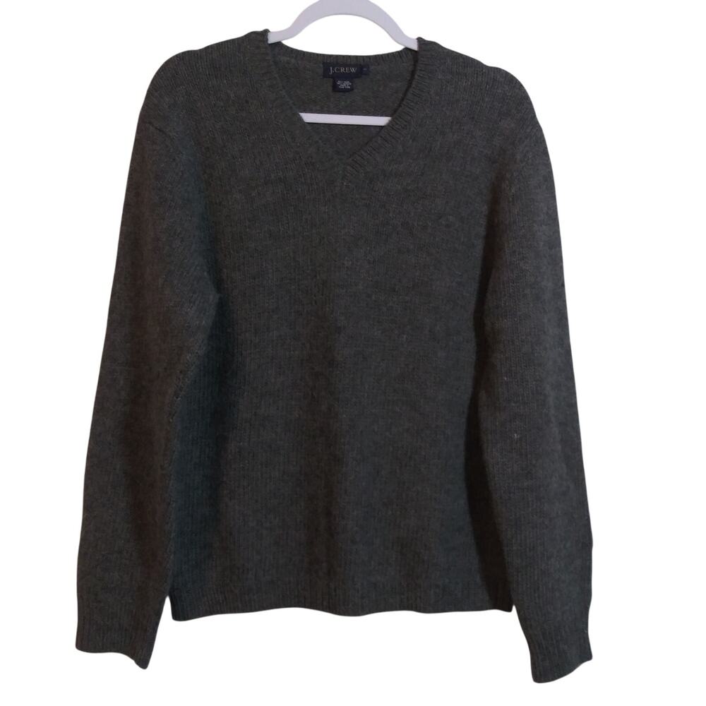 J. Crew Gray Mens Wool Alpaca Preppy V Neck Heavy Sweater Size Small